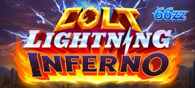 Colt Lightning Inferno স্লট গেমের একটি দৃশ্য যেখানে আগুনের শিখা এবং বজ্রপাতের প্রভাব দেখা যাচ্ছে।